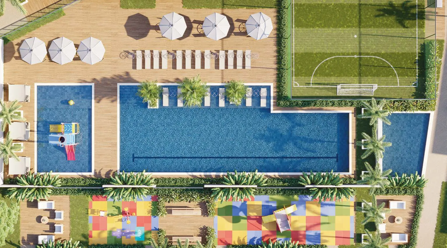 A piscina do Jardim da Barra com as duas torres ao fundo