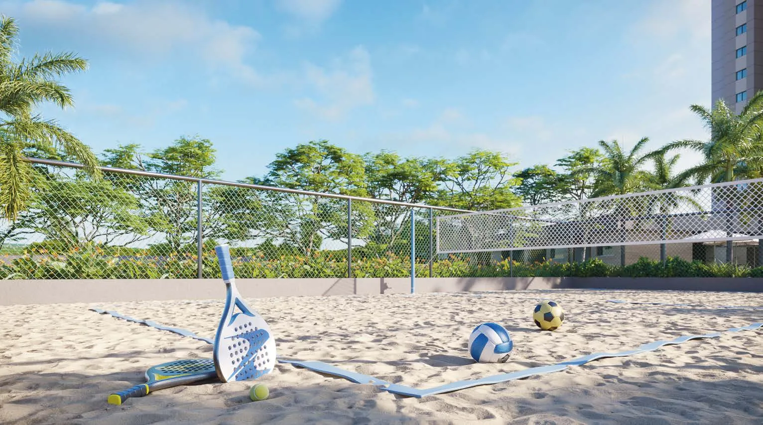 A quadra de areia de beach tennis do Jardim da Barra