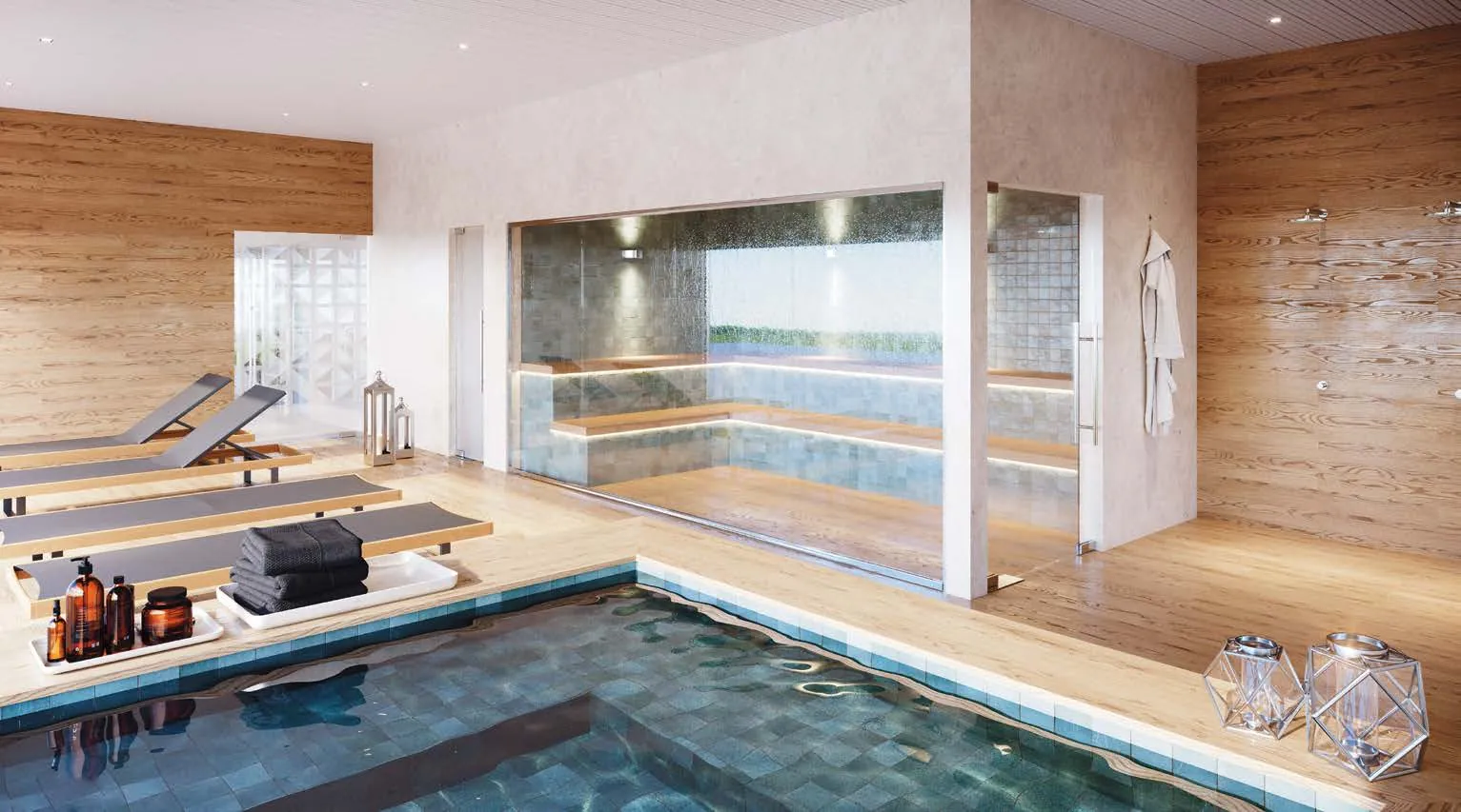 O spa do Jardim da Barra, com piscina e espreguiçadeiras