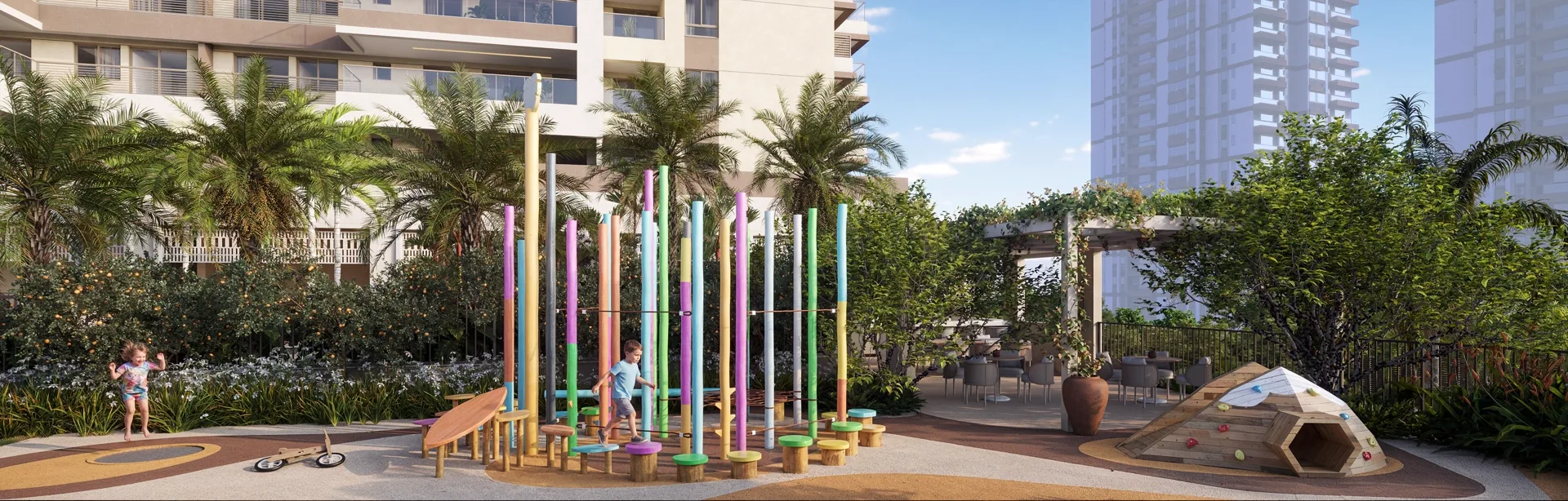 Playground do Kronos, com brinquedos e piso emborrachado