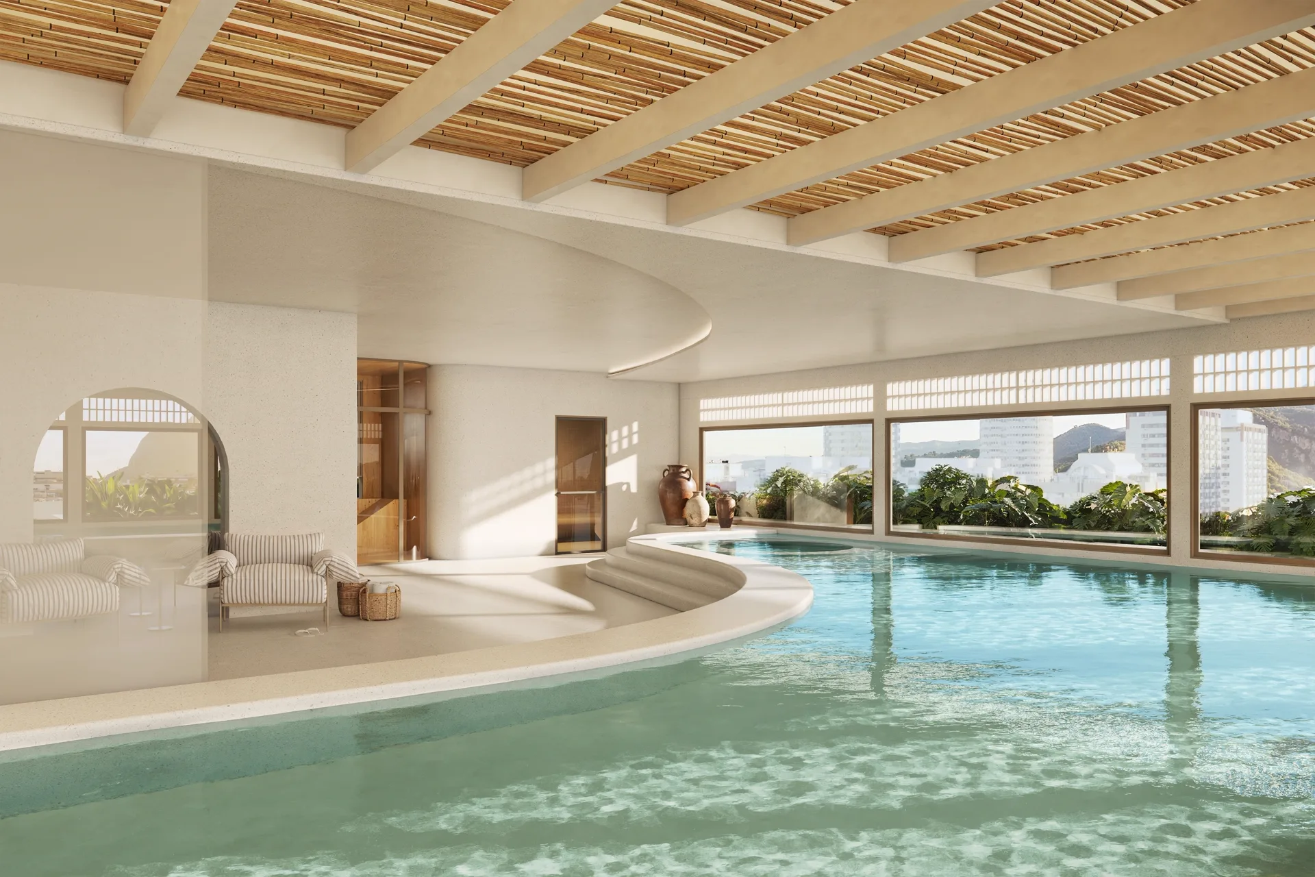 Spa do Kronos com piscina coberta e iluminação suave