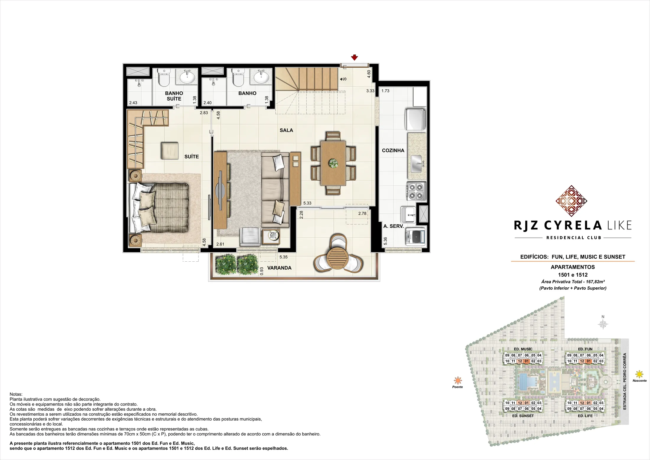 Planta humanizada: cobertura duplex de 3 quartos do Like