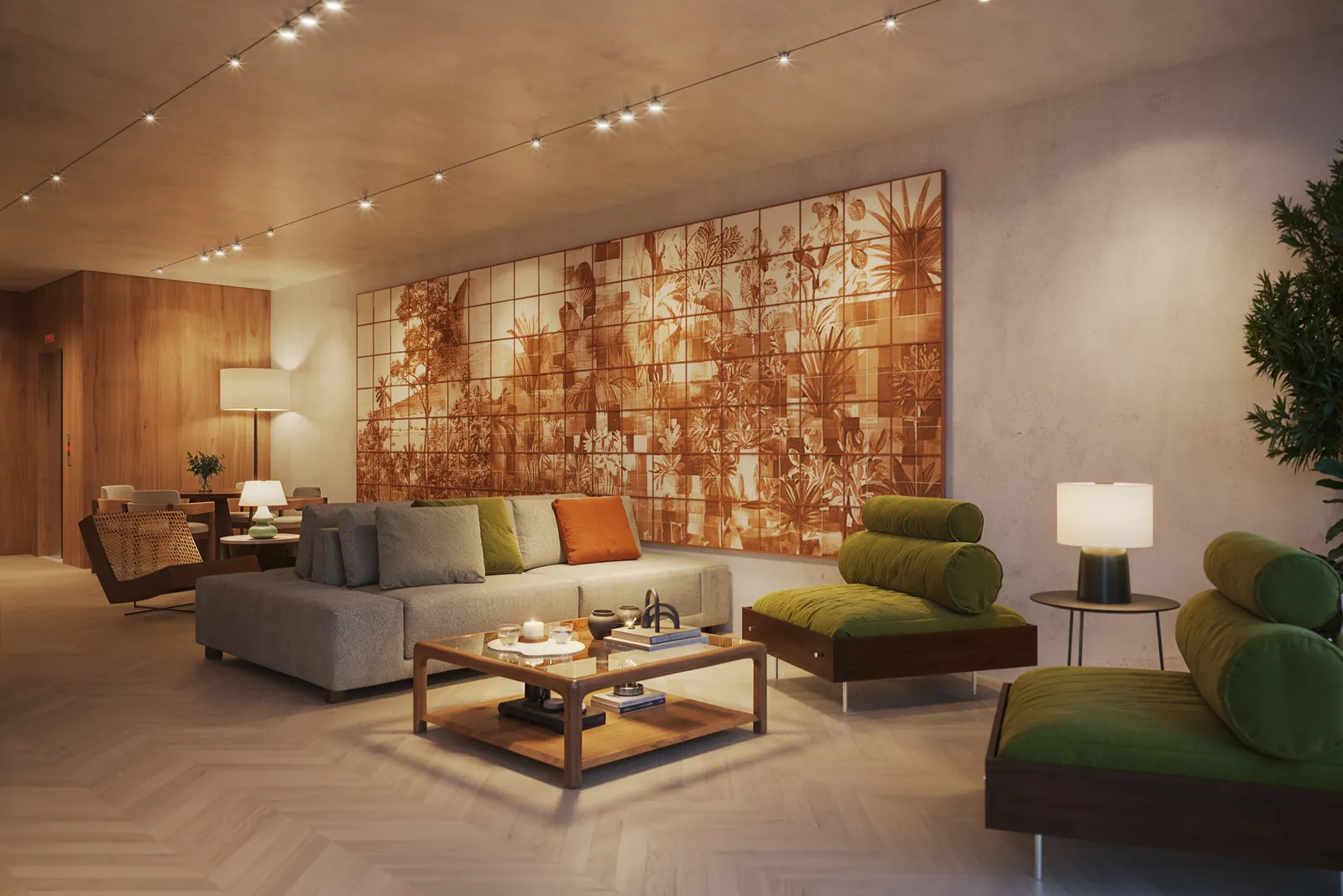 Painel do artista Arthur Grangeia na parede do lobby