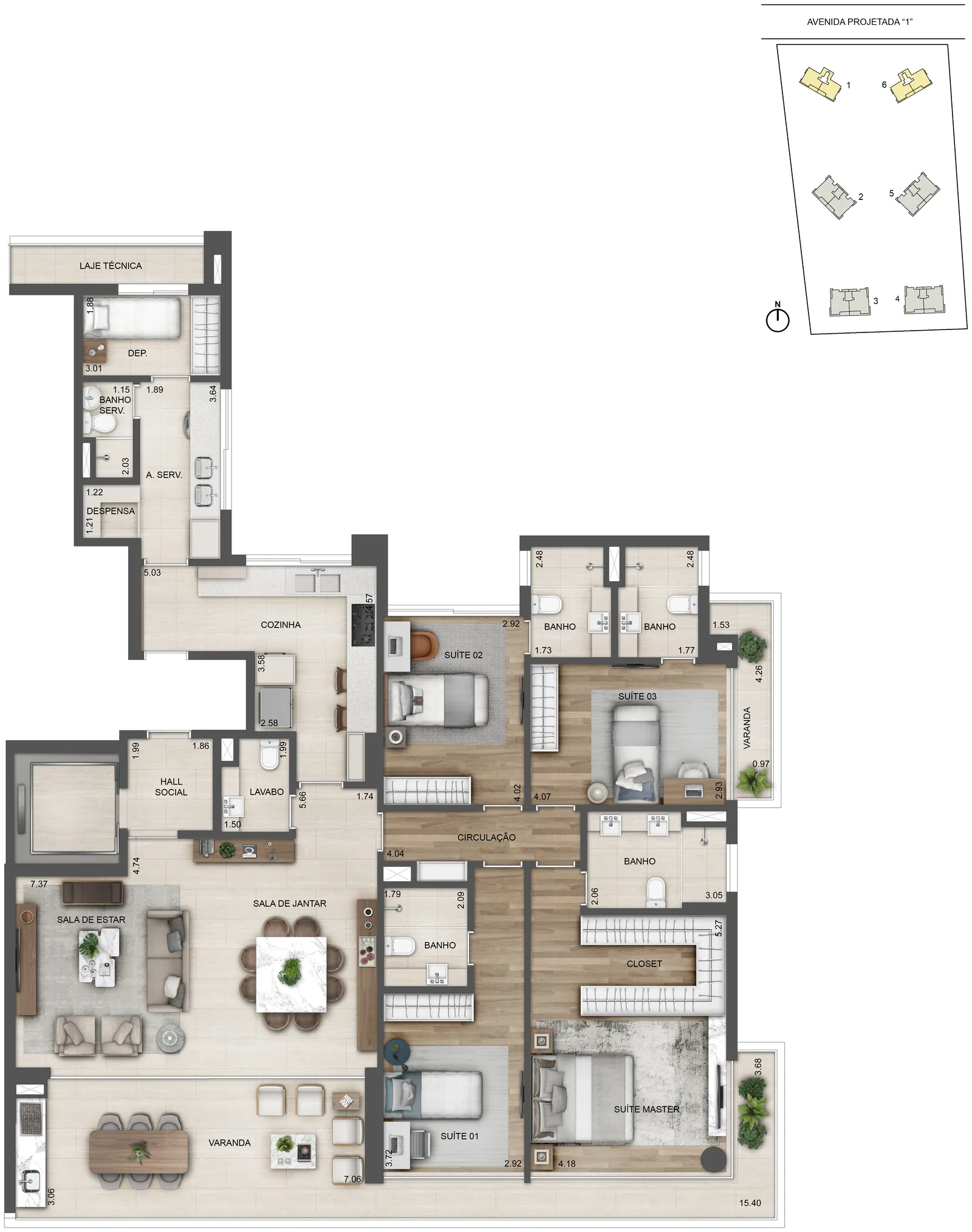 Planta: 4 suítes · Oceana 1.000 e 6.000, 194,32 m²