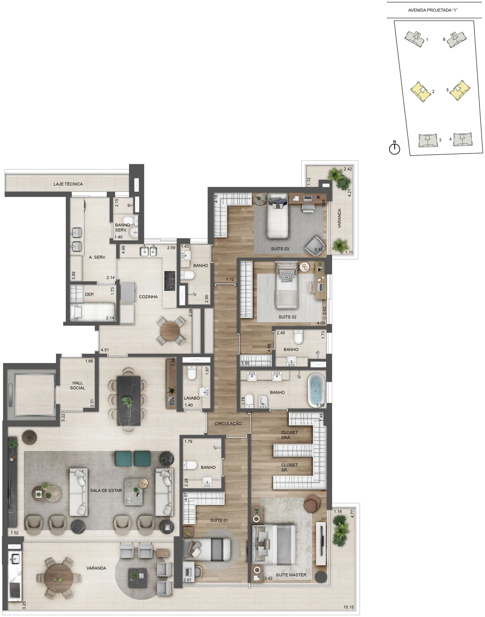 Planta: 4 suítes · Oceana 2.000 e 5.000, 231,62 m²