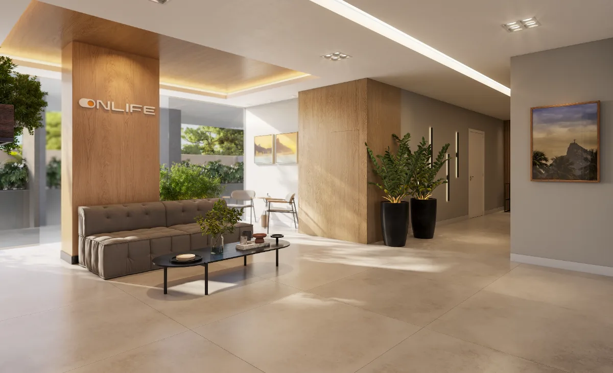 Hall de entrada com logotipo ONLIFE