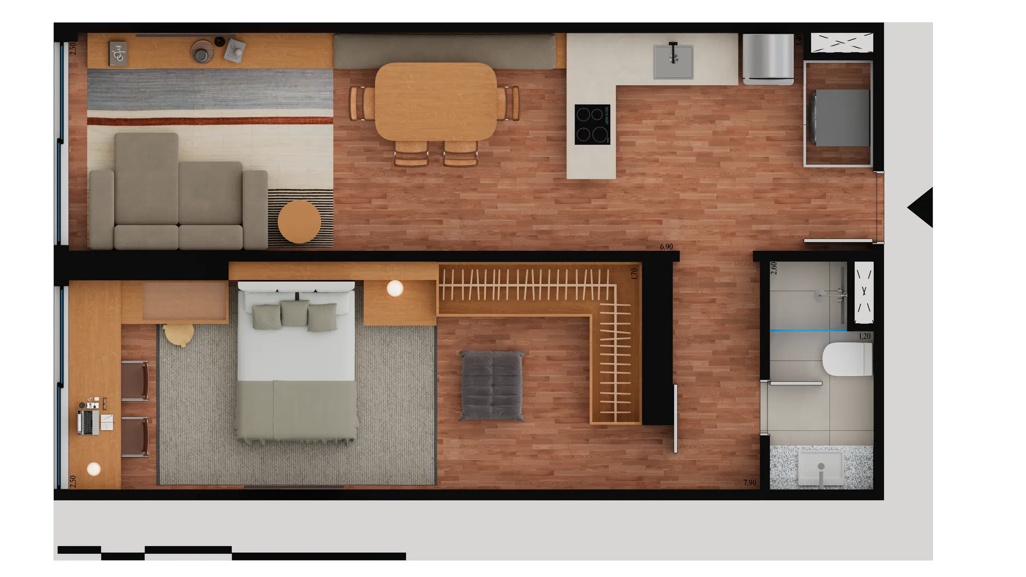 Planta humanizada: ou 1 quarto de 51 m² do Oriá