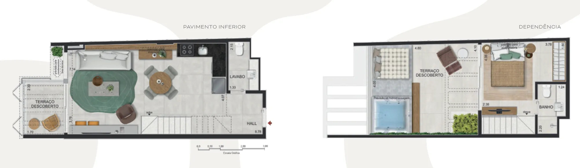 Planta humanizada: cobertura duplex de 86 m² do Oui