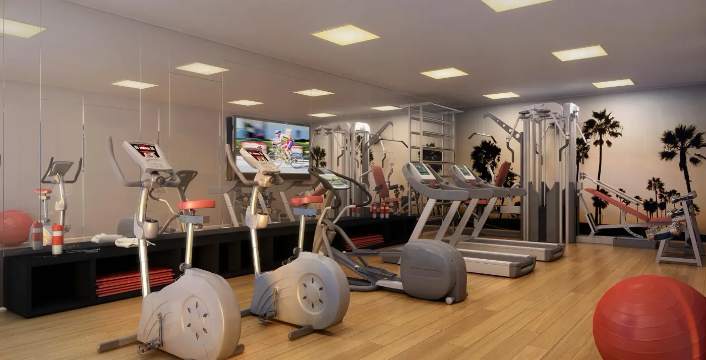 Academia com esteiras e bicicletas ergométricas