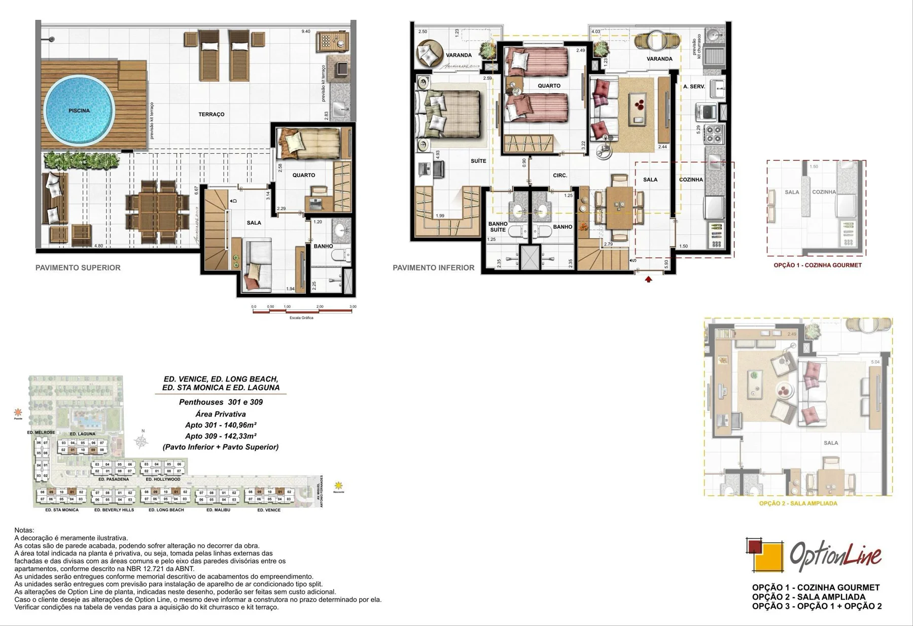 Planta: cobertura duplex 3 quartos