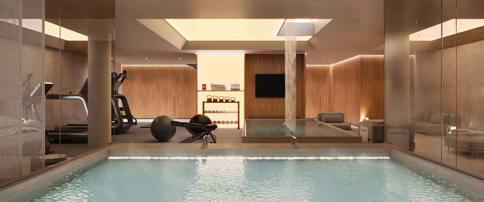 O spa by L'Occitane do Riô, com piscina de hidromassagem iluminada