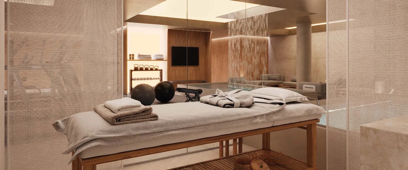 A sala de massagem do spa do Riô, com duas macas