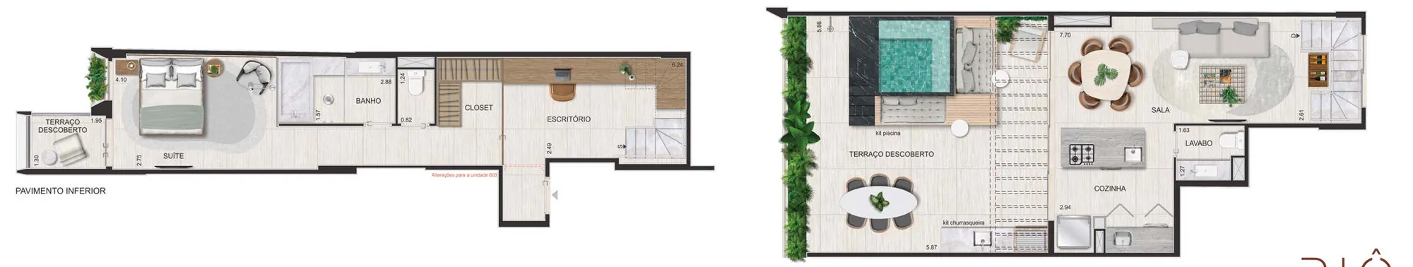 Planta humanizada: cobertura duplex de 129 m² do Riô