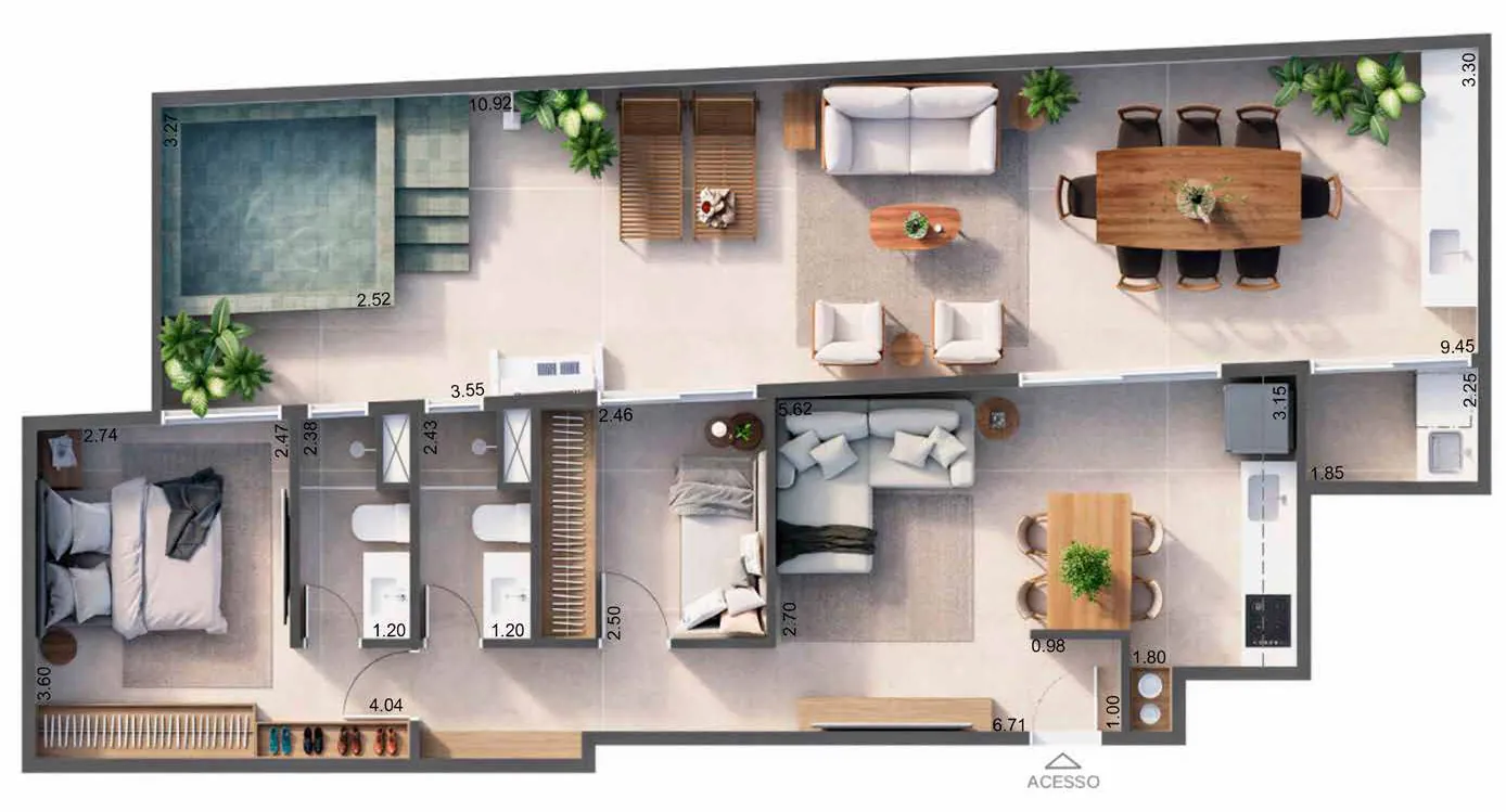 Planta humanizada: up garden 103 de 106,08 m² do Sansa Living