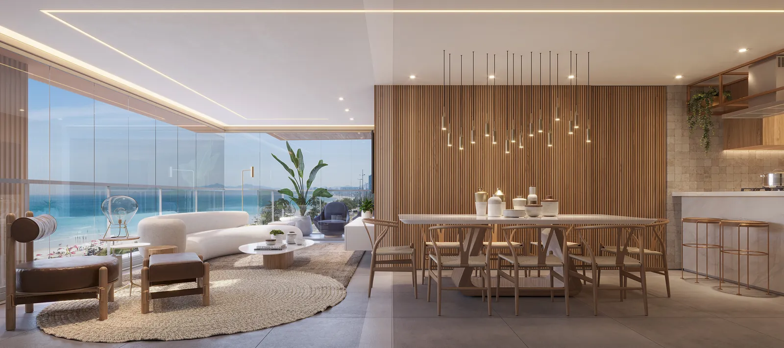 Sala de um apartamento-tipo com vista do mar