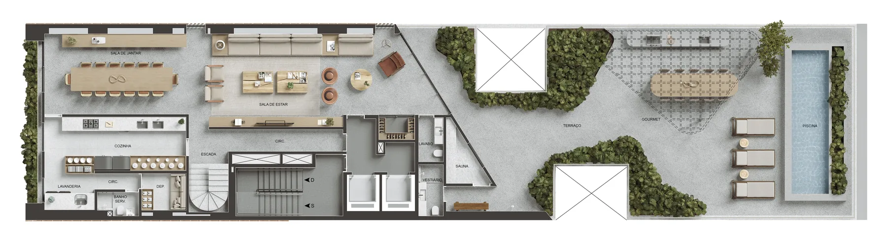 Planta humanizada: Penthouse duplex 901 do VIE