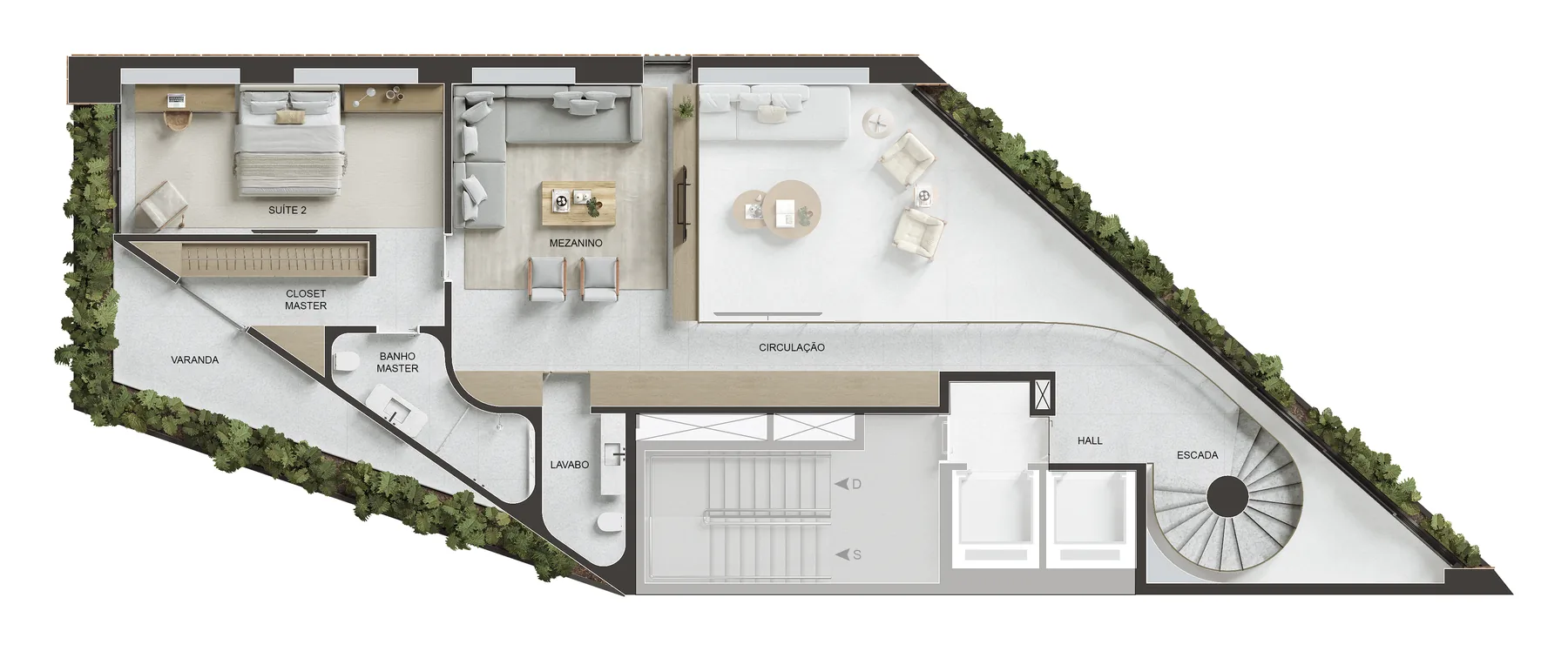 Planta humanizada: Triplex 1001, 2º pavimento