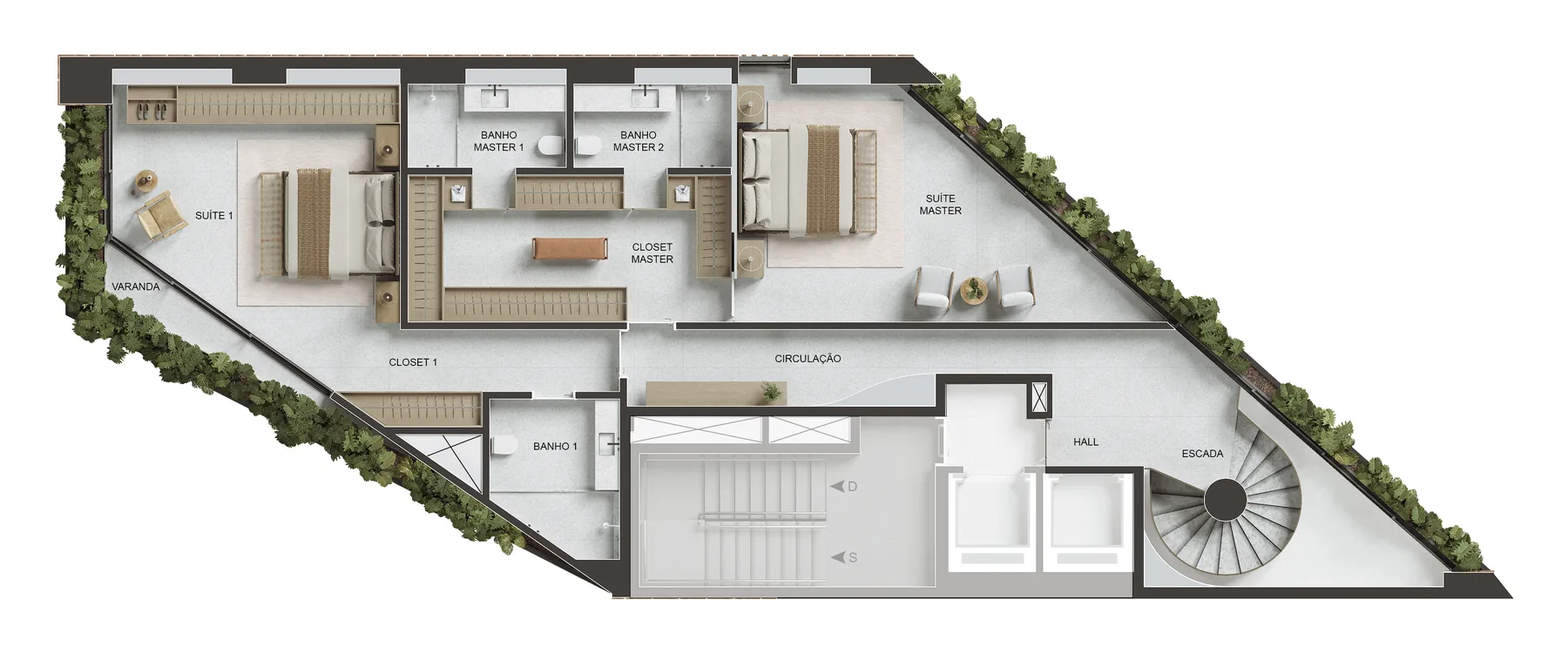 Planta humanizada: Triplex 1001, 3º pavimento
