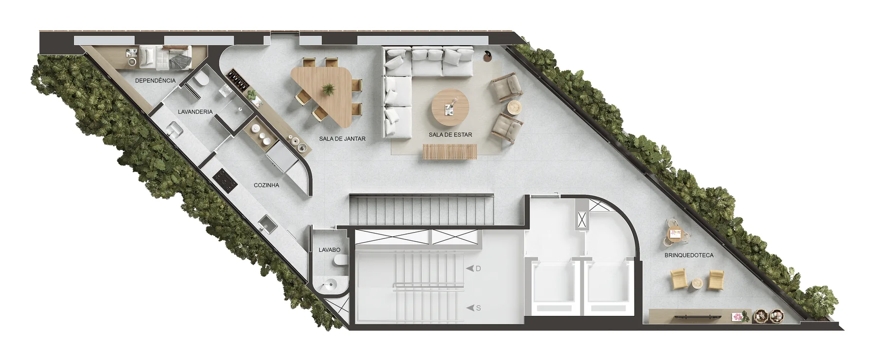 Planta humanizada: Cobertura triplex 1101, 2º pavimento