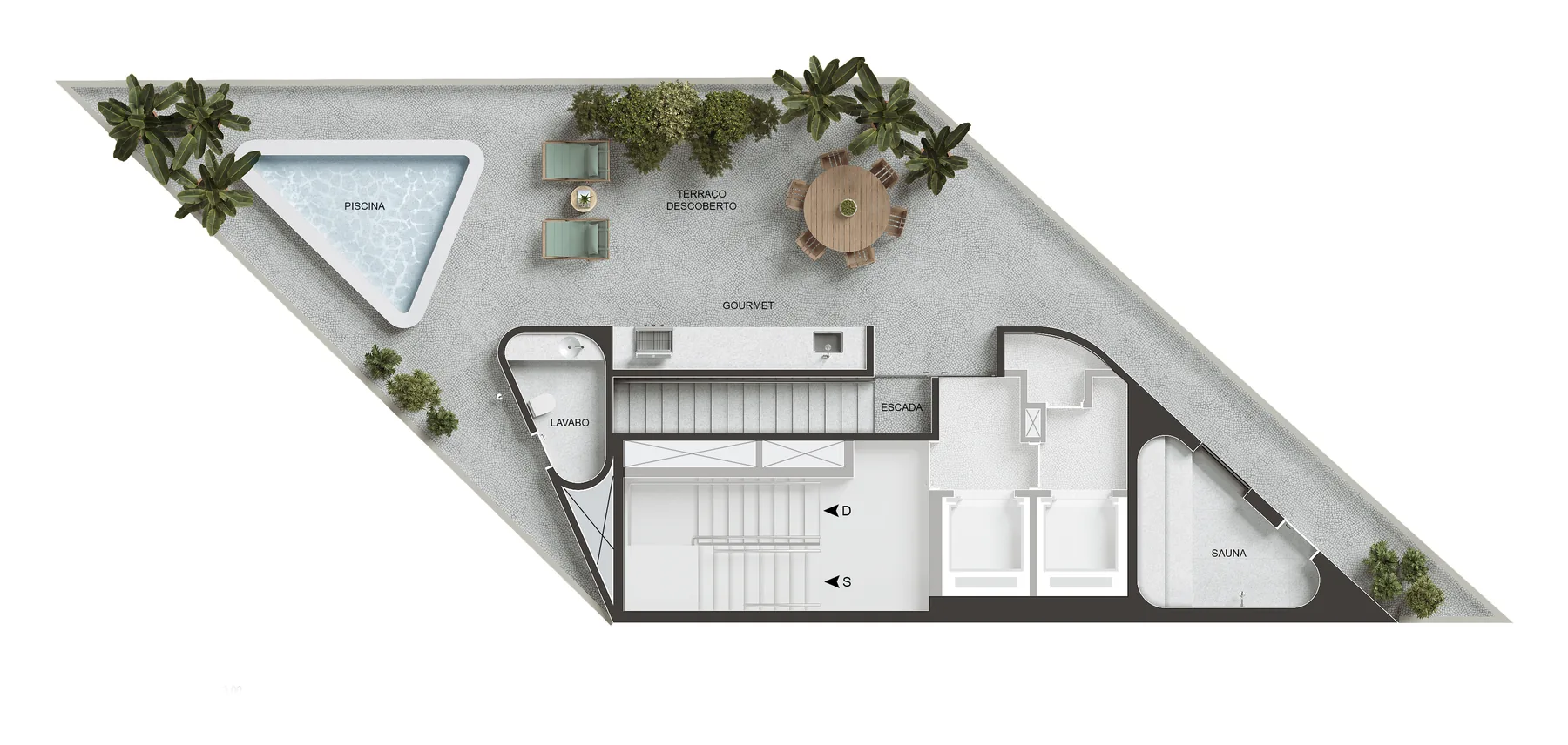 Planta humanizada: Cobertura triplex 1101, 3º pavimento