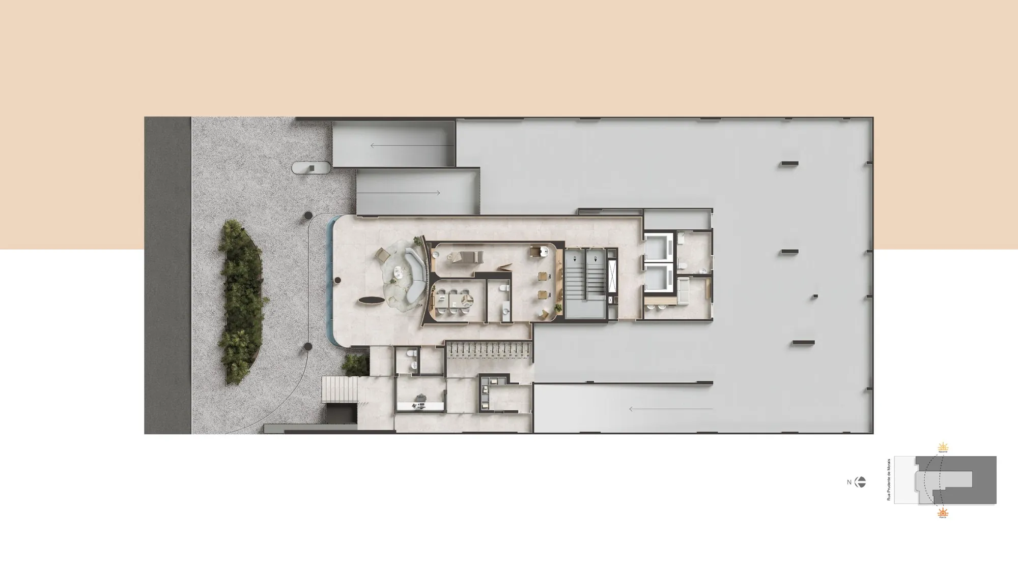 Planta do térreo do Vista Ipanema com lobby, portaria, delivery, sala de reunião e wellness