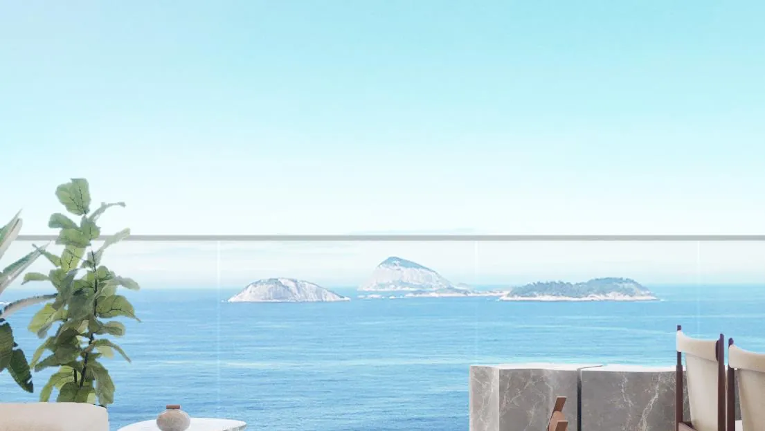 O mar de Ipanema e as Ilhas Cagarras vistos da sala do apartamento