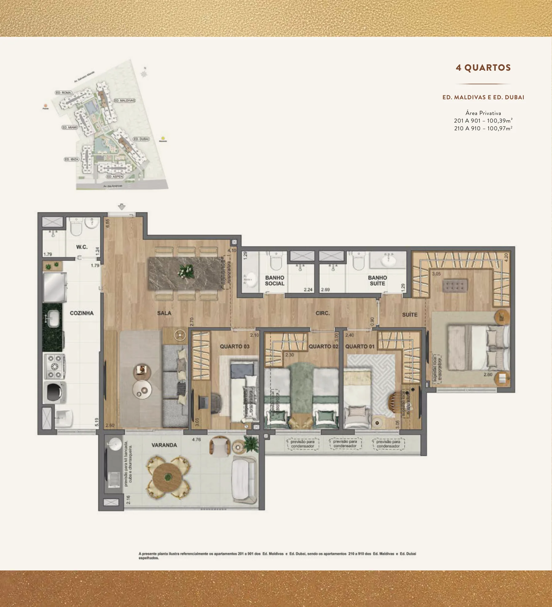 Planta humanizada: 4 quartos de 100 m² do We Barra