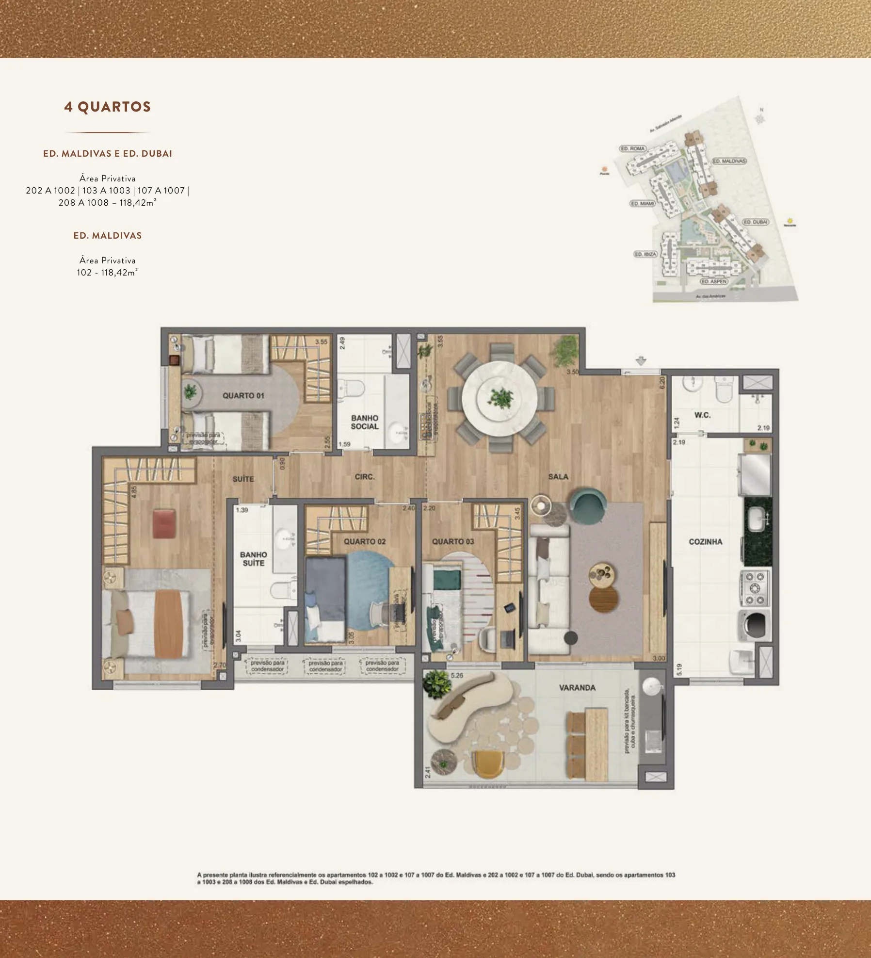 Planta humanizada: 4 quartos de 118 m² do We Barra