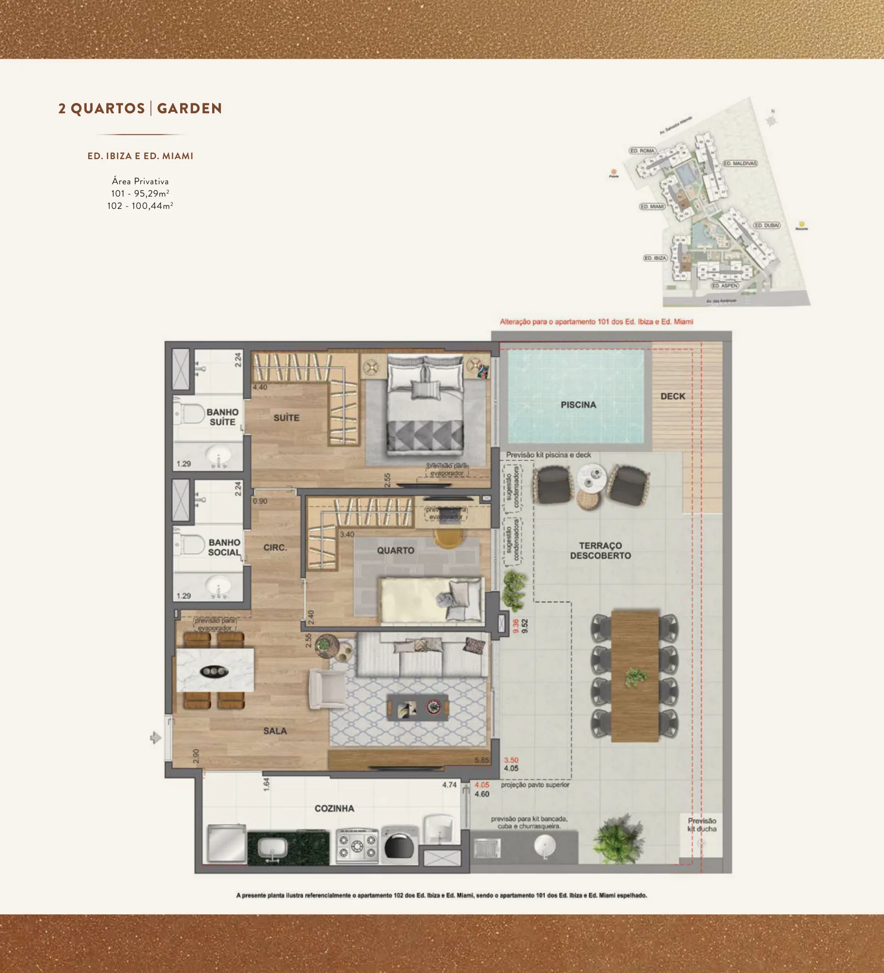Planta humanizada: garden de 2 quartos do We Barra